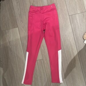 Zara Pink and White Leggings with High Waist and Side Stripes